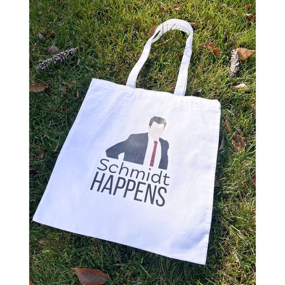 New Girl Tote Bag Schmidt Happens Quote White Large Reusable 16" x 15" - Picture 2 of 2